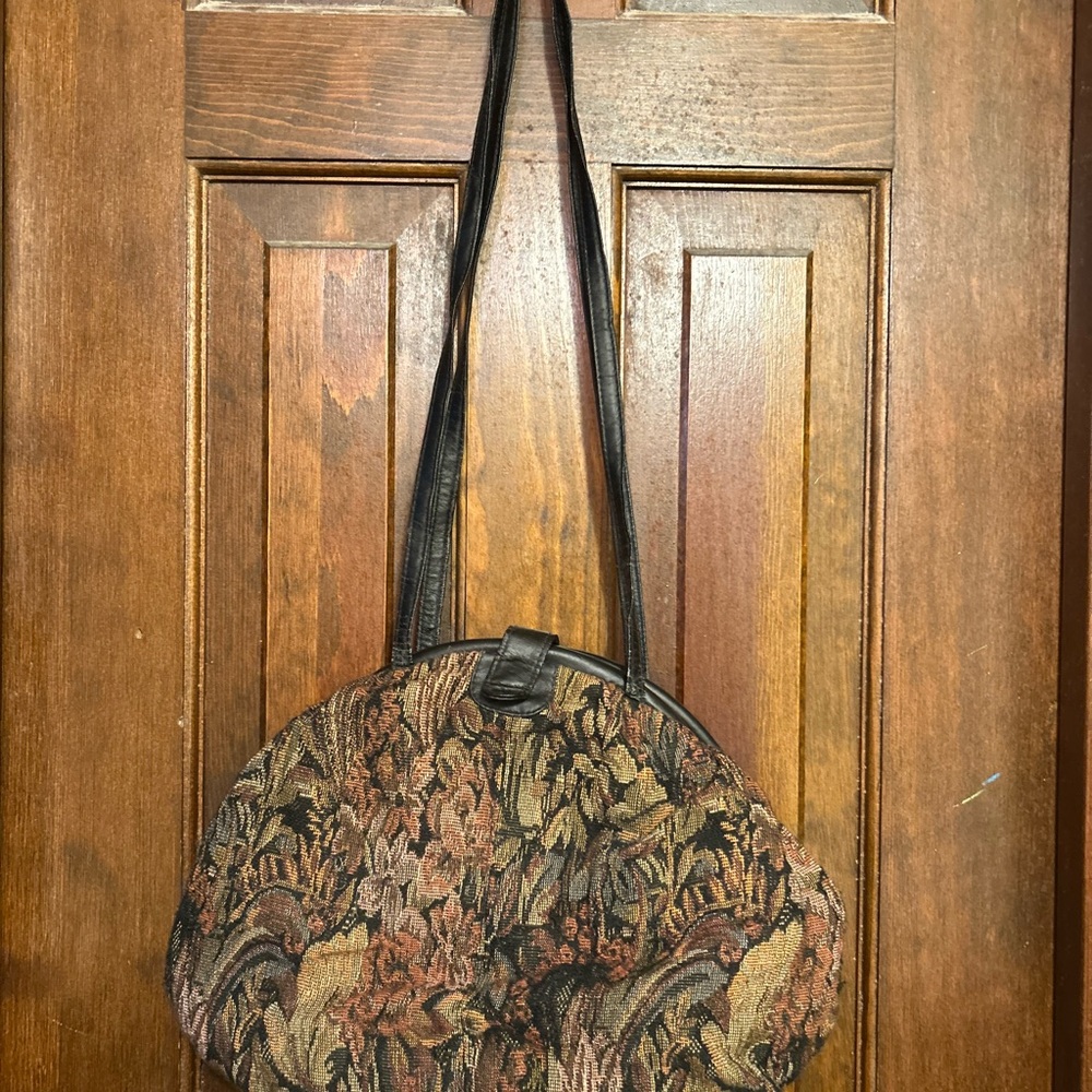 Brown and Black Vintage Floral Shoulder Bag